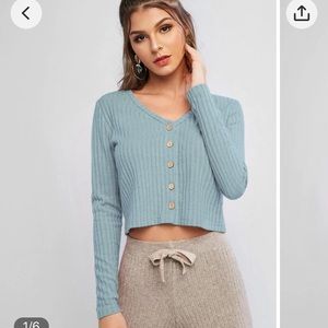 ZAFUL Solid ribbed button up cardigan